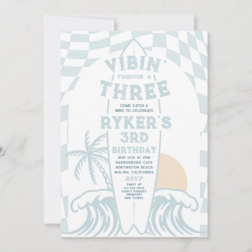 Vibin Thrivin And Three Surf 3rd Birthday Party Invitation