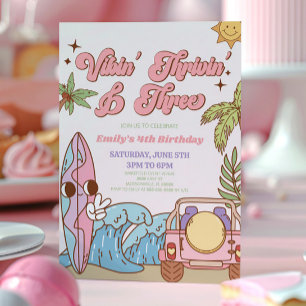 Vibin Thrivin & Three Retro 3rd Birthday Party Invitation