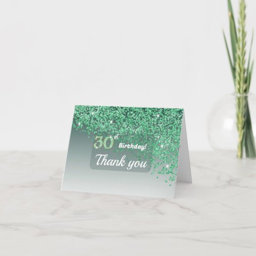 Vibrant 30th Birthday Green Glitter Thank You Card