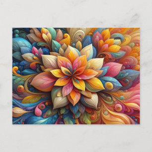 Vibrant 3D Abstract Floral Oil Texture Art Postcard
