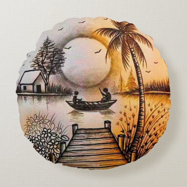 Vibrant 3D Colorful Round Throw Pillow (Front)