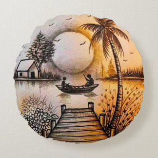 Vibrant 3D Colorful Round Throw Pillow