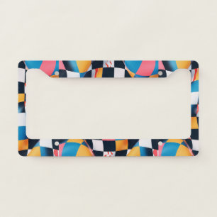 Vibrant 3D Fabric Ripple Checkerboard Pattern License Plate Frame