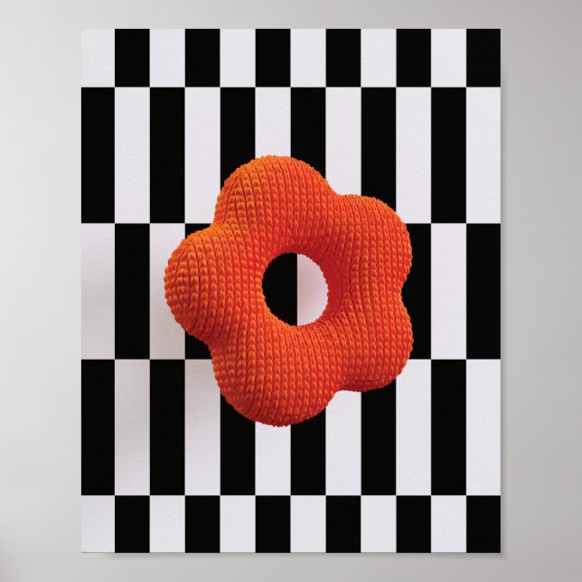 Vibrant 3D flower orange and black & white - print (Front)