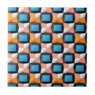 Vibrant 3D Geometric Illusion Pattern - Bold Color Ceramic Tile