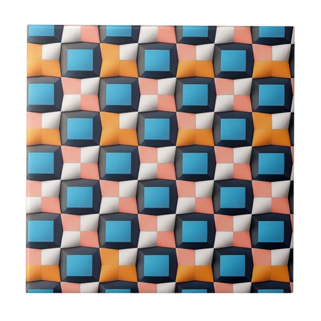 Vibrant 3D Geometric Illusion Pattern - Bold Color Ceramic Tile (Front)