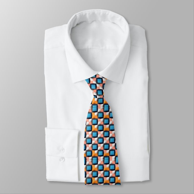Vibrant 3D Geometric Illusion Pattern - Bold Color Neck Tie (Tied)