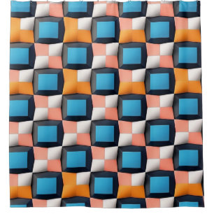 Vibrant 3D Geometric Illusion Pattern - Bold Color Shower Curtain