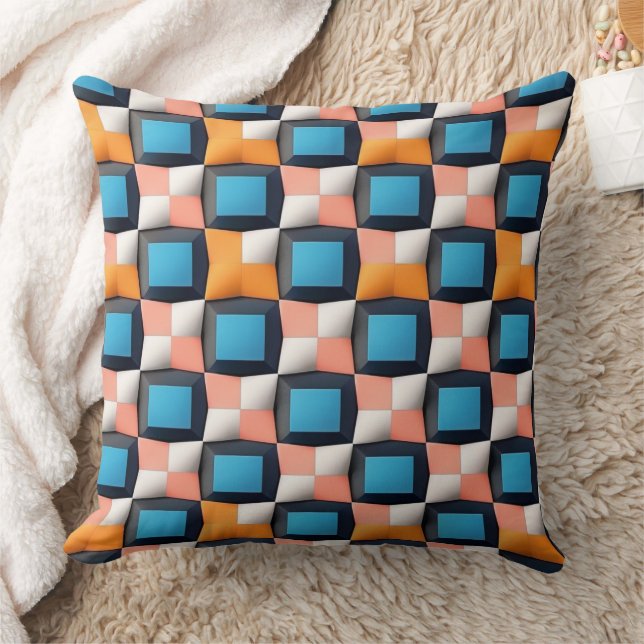 Vibrant 3D Geometric Illusion Pattern - Bold Color Throw Pillow (Blanket)