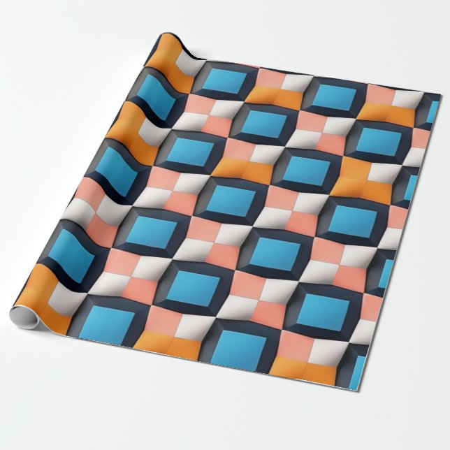 Vibrant 3D Geometric Illusion Pattern - Bold Color Wrapping Paper (Unrolled)