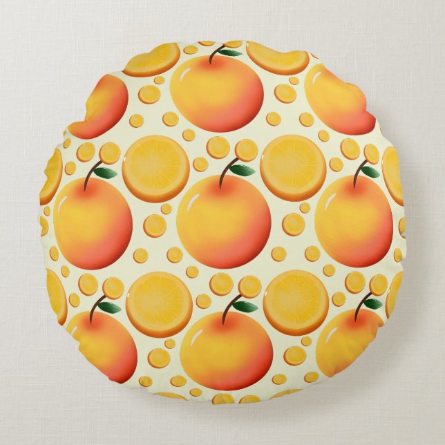 Vibrant 3D Glossy Orange and Mandarin fruit  Round Pillow (Front)