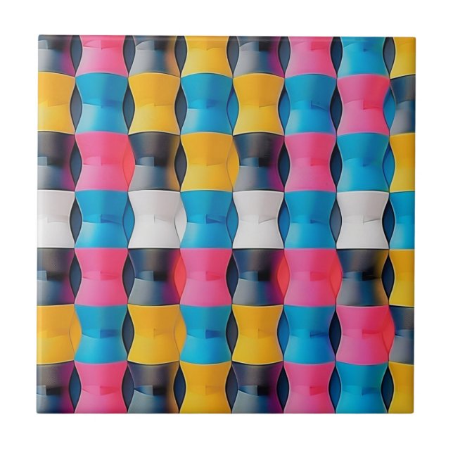 Vibrant 3D Hourglass Geometric Pattern Ceramic Tile (Front)