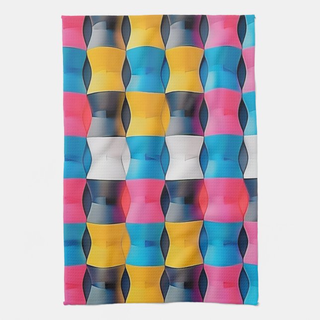 Vibrant 3D Hourglass Geometric Pattern Kitchen Towel (Vertical)