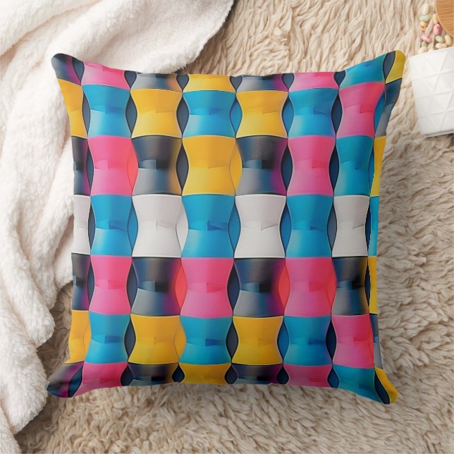 Vibrant 3D Hourglass Geometric Pattern Throw Pillow (Blanket)
