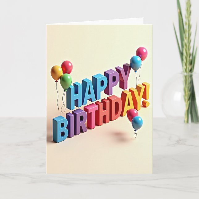 Vibrant 3D Letters Birthday Card (Front)