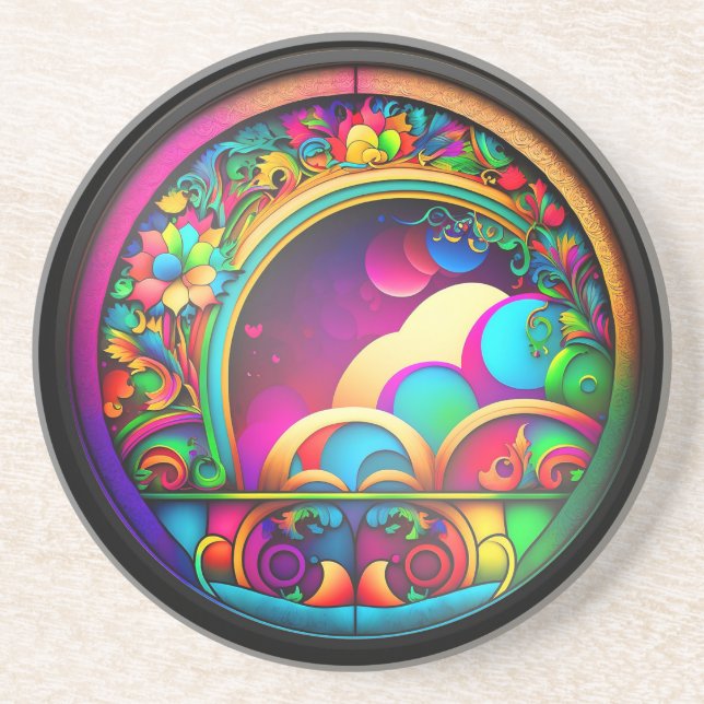Vibrant 3D Multi-Color Swirls  Coaster (Front)