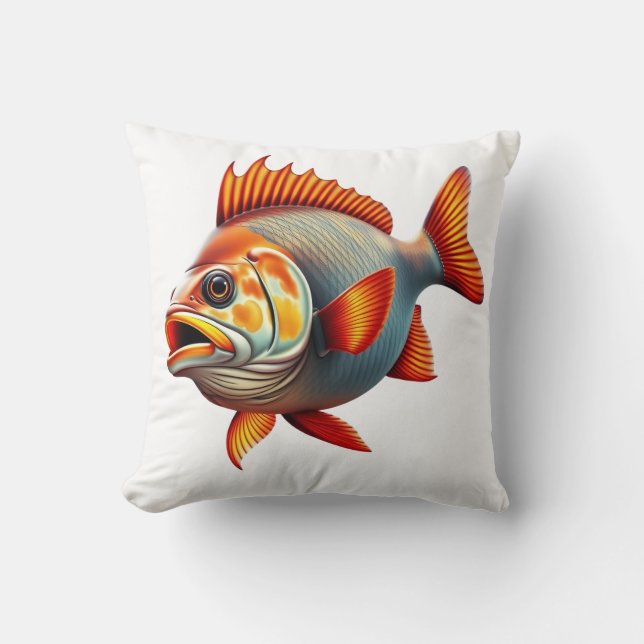 Vibrant 3D Rendering of a Fish Throw Pillow (Front)