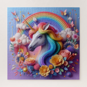  Vibrant 3D Unicorn Portrait with Floral Accents  Jigsaw Puzzle