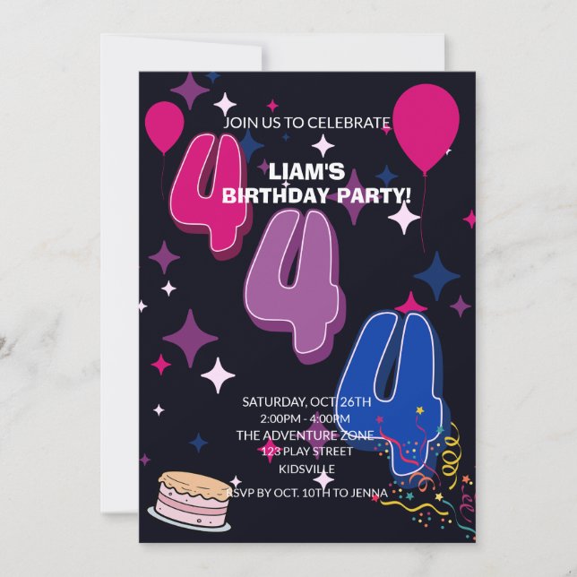 Vibrant 4th Birthday | Pink Blue Confetti Invitation (Front)