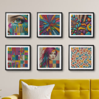 Vibrant 6-Color Abstract Art Faux Canvas Print Peel And Stick Photo Tile