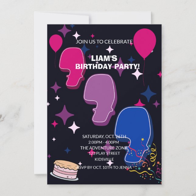 Vibrant 6th Birthday | Pink Blue Confetti Invitation (Front)