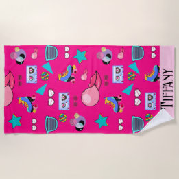 Vibrant 80s design beach towel