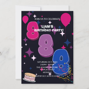 Vibrant 8th Birthday    Pink Blue Confetti Invitation