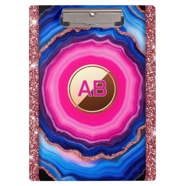 Vibrant Abstract Agate Pattern with Glittering Clipboard (Front)