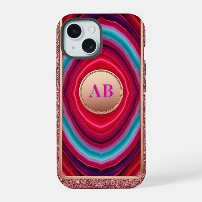 Vibrant Abstract Agate Pattern with Glittering Iphone Case (Back)