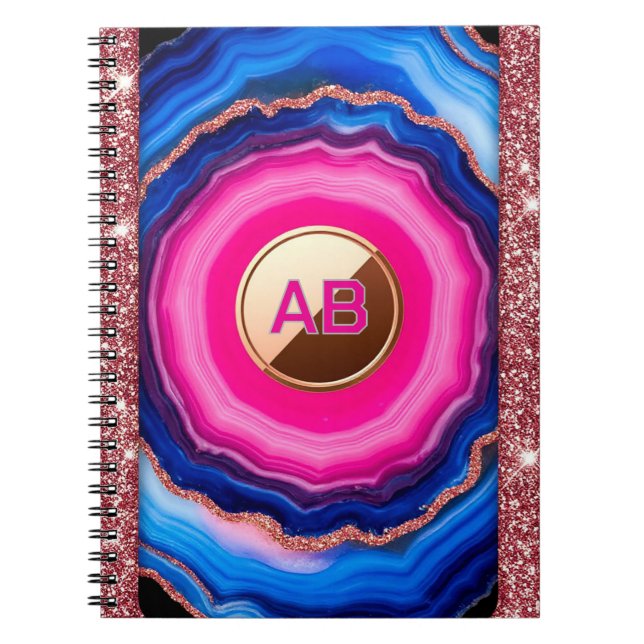 Vibrant Abstract Agate Pattern with Glittering Notebook (Front)