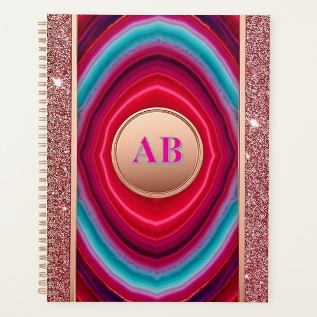 Vibrant Abstract Agate Pattern with Glittering Planner (Front)