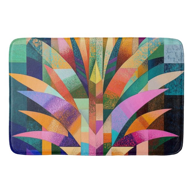 Vibrant Abstract Agave Bath Mat  (Front)