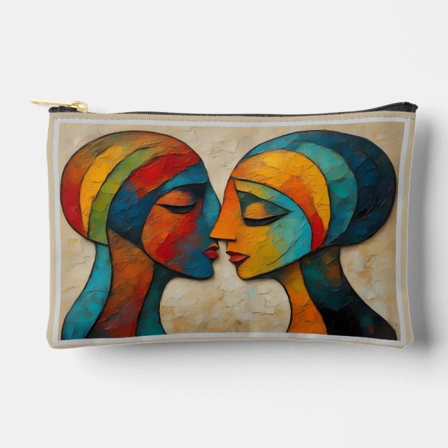 Vibrant Abstract Art Couple's Portrait Accessory Pouch (Front)