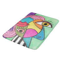 Vibrant Abstract Art Cubism Bold Lips Quirky Eyes Bathroom Mat