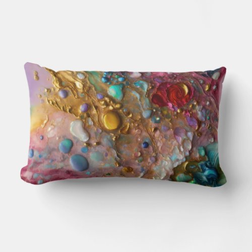 Vibrant Abstract Art Oil  Water Fusion Lumbar Pillow