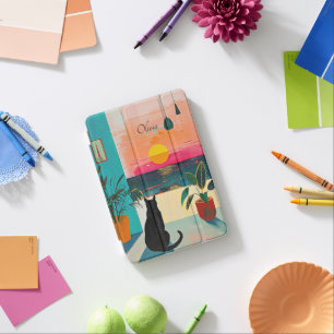 Vibrant Abstract Black Cat & Sunset View Art iPad Mini Cover