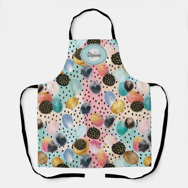 Vibrant Abstract Brushstroke & Polka Dot Pattern Apron (Front)