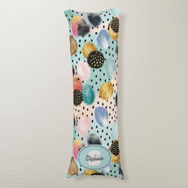 Vibrant Abstract Brushstroke & Polka Dot Pattern Body Pillow (Front Vertical)