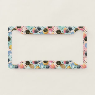 Vibrant Abstract Brushstroke & Polka Dot Pattern License Plate Frame