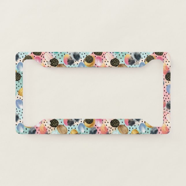 Vibrant Abstract Brushstroke & Polka Dot Pattern License Plate Frame (Front)