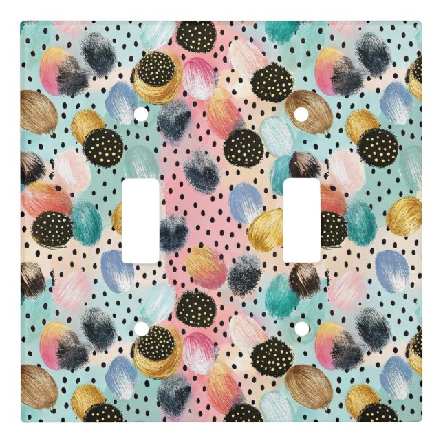 Vibrant Abstract Brushstroke & Polka Dot Pattern Light Switch Cover (Front)