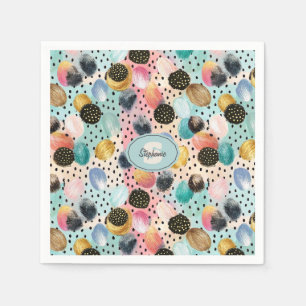 Vibrant Abstract Brushstroke & Polka Dot Pattern Napkins