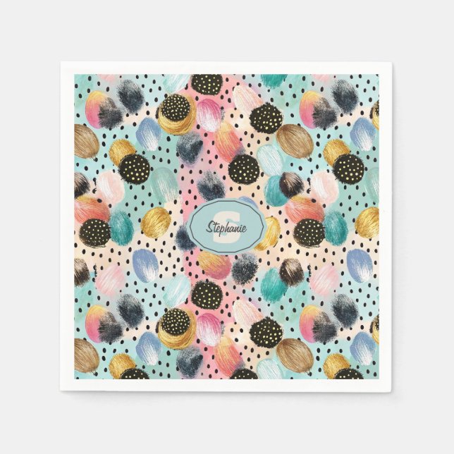 Vibrant Abstract Brushstroke & Polka Dot Pattern Napkins (Front)
