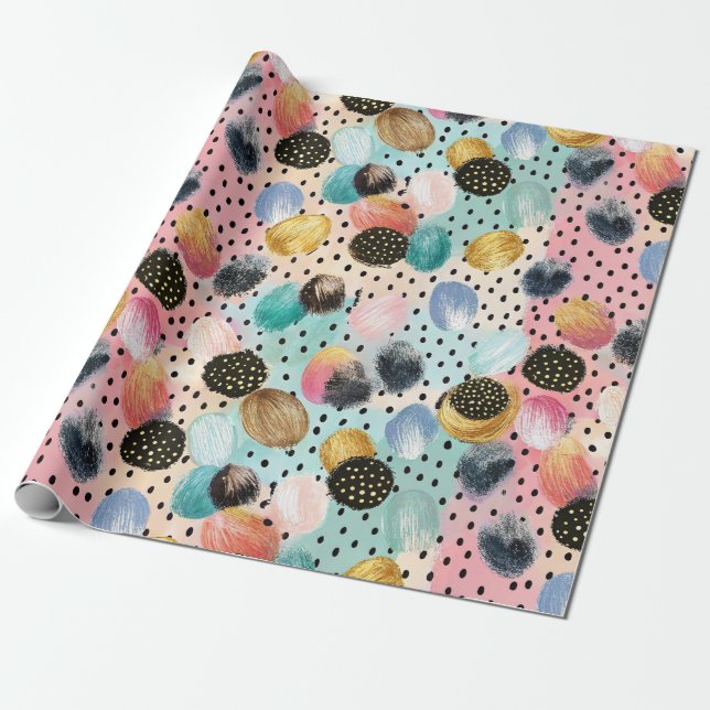 Vibrant Abstract Brushstroke & Polka Dot Pattern Wrapping Paper (Unrolled)