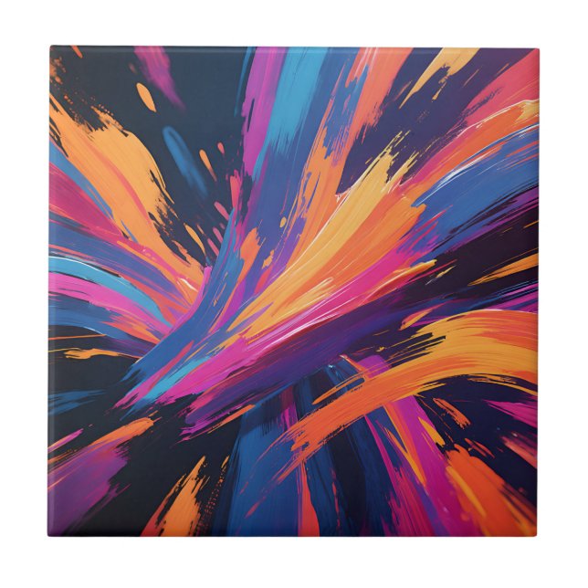 Vibrant Abstract Brushstrokes Color Explosion Ceramic Tile (Front)