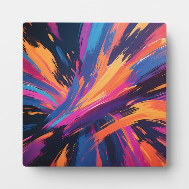 Vibrant Abstract Brushstrokes Color Explosion Plaque (Front)