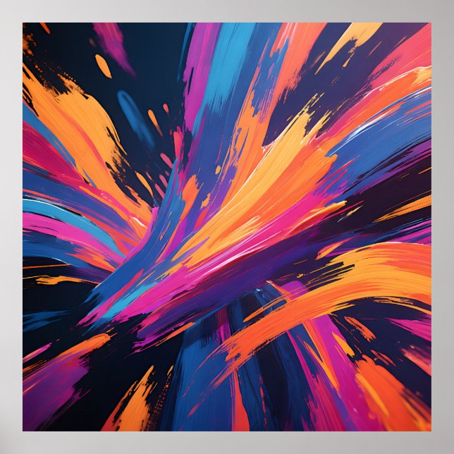 Vibrant Abstract Brushstrokes Color Explosion Poster (Front)