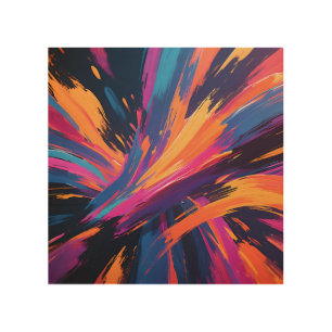Vibrant Abstract Brushstrokes Color Explosion Wood Wall Art