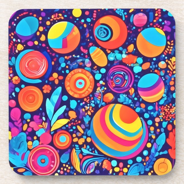 Vibrant Abstract Bubble Universe Beverage Coaster (Front)