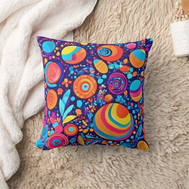 Vibrant Abstract Bubble Universe Throw Pillow (Blanket)
